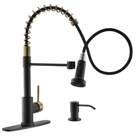 GIMILI Black and Gold Kitchen Faucet with Soap Dispenser Commercial Single Handle Spring Pull Out Kitchen Sink Faucets with Pull Down Sprayer