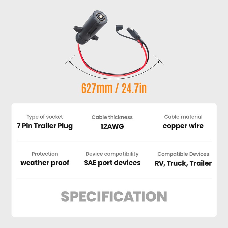7 Pin Trailer Plug to SAE Connector Adapter - Heavy