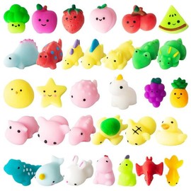 32Pcs Mochi Squishy Toys, Kawaii Animals Dinosaur Fruits Mini Squeeze Toys Pack, Soft Squishies Stress Relief Sensory Fidget Toys Party Bags Fillers for Kids Birthday Party Favors Gifts