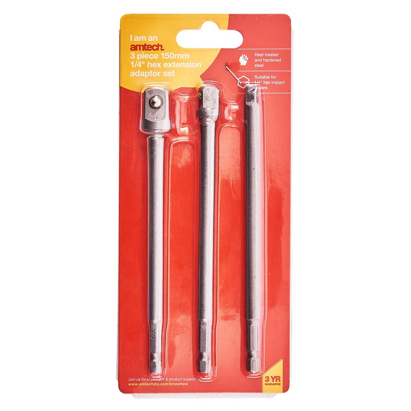 Amtech I5705 3 Piece 150mm 1/4" Hex Extension Adapter Set,