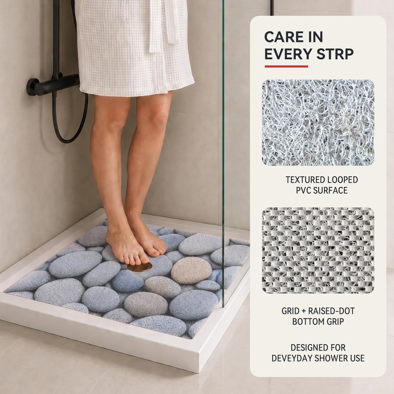 Large Square Shower Mat Non Slip with Central Drain Hole