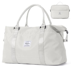 HYC00 Travel Duffel Bag with Toiletry Bag, Sports Tote Gym Bag, Shoulder Weekender Overnight Bag for Women,Light Grey