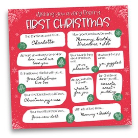 Baby’s First Christmas Card - Fill-In Keepsake Questions and Answers Card to Personalize, Cherish, and Treasure Forever - Perfect for Christmas Eve Boxes, Displays, and Memorable Gifts | 6" x 6" (Red)