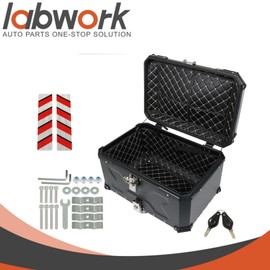labwork 65L Motorcycle Top Case Tail Box with Mounting Plate Hard Aluminum Alloy Watertightness Security Lock Against Theft Black Metal Motorcycle Trunk Tour Tail Box