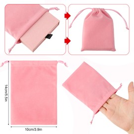 ViEinkaufen 4Pcs Pink Gift Box with Lids and Velvet Jewellery Pouches Set, Small Jewellery Gift Boxes Jewellery Bags Drawstring Bags for Necklace for Wedding, Valentine's Day, Anniversary