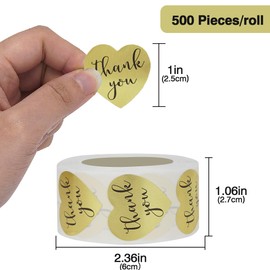 TOCCOOL Heart Shape Thank You Stickers Envelope Stickers - Goal Appreciation Sticker Labels - 1 Inch Sticker for Festival Cards, Apply to Gift Wrapping, Tags, Mailer Bags (2 Rolls, 500 Sheets each)