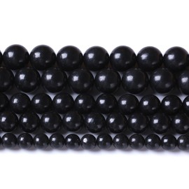60 PIEZAS Cuentas de piedra negra de Shungite de 6 mm naturales para hacer joyas, cuentas sueltas redondas para pulseras y collares de bricolaje, cuentas de cristal de curación energética (Cuentas de