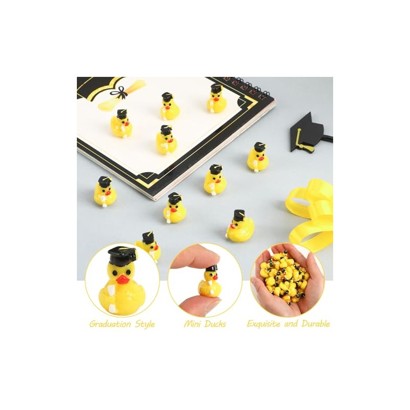 60 Pcs Mini Graduation Ducks,Tiny Resin Grad Ducks Figures Bulk