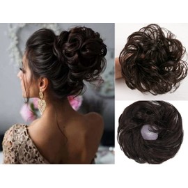 100% cabello humano desordenado moño rizado con cordón para el pelo de las niñas Magic Wave Shaper anillo de boda donut Daily Hair Bun Lady Styling Tool Accesorios para el cabello para mujeres (negro marrón)
