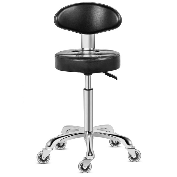 Kaleurrier Swivel Stool Chair Adjustable Height,Heavy Duty Hydraulic Rolling Metal Stool for Kitchen,Salon,Bar,Office,Massage (with Back Rest) (Black)