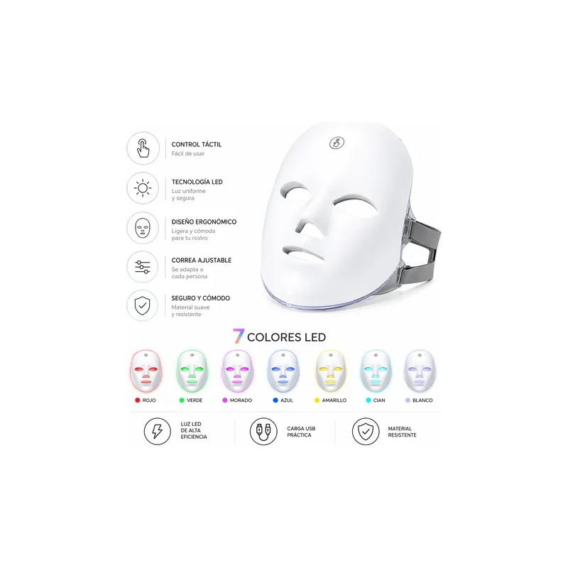 Máscara Facial Led Spa Skin Care Belleza Luz De 7