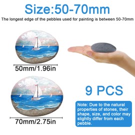 Rierousy Pack of 9 Stones for Painting, Pebbles for Painting, Natural River Stone, 5-7 cm Smooth Flat Stones for Painting for Art, Crafts, Aquariums, Garden Decoration