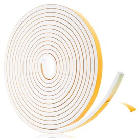 Qianyu 16Feet Weather Stripping Seal (1/2 Inch X 1/4 Inch) for Door Window Adhesive Thick Door Bottom Seal Strip Weatherproof High Density Foam Tape for Sliding Door Automotive Window (White)