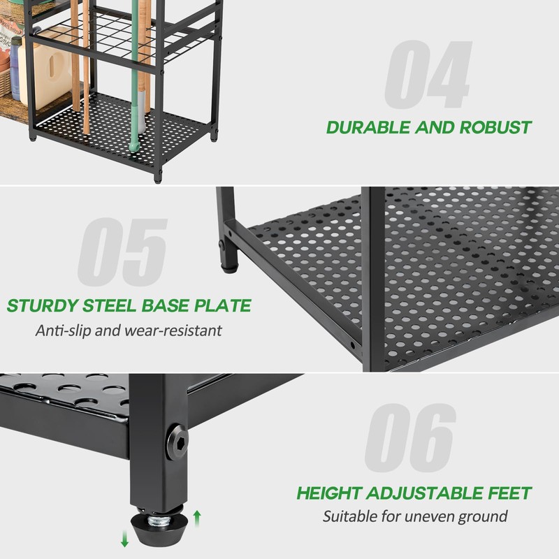 DAOUTIME Garage Tool Organizer with 2-tier Wooden Shelves, Yard Tool