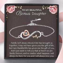 MASALADI To My Beautiful Bonus Daughter Forever Love Heart Infinity Heartbeat Bracelet,Sentimental Gifts for Bonus Daughter,Birthday Graduation Christmas gift