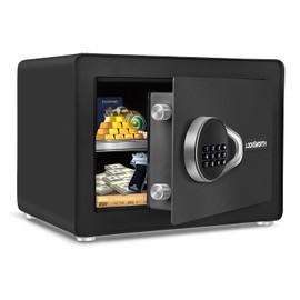 Safe for Home, 1.0 Cubic Feet Small Safe with Removable Shelf, Alarm System, Digital Electronic Security Money Box for Cash, Document, Home, Office, Hotel Use, Black, 9.84"D x 13.78"W x 9.84"H