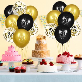 70th Birthday Balloons, 15Pcs Black Gold Happy 70th Birthday Balloons, Black Gold 70th Birthday Party Decorations Balloons for Men Women 70th Birthday Decoration Supplies 12 inch