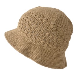 CHARM Bucket Hat Crochet Hat Made of 100% Cotton, Bob Sun Hat Women, Handmade Knitted Hat & Crocheted Summer Hat, Hole Pattern Pot Hat Beret, beige, Unit size