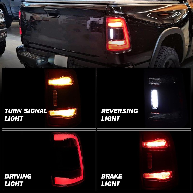 JSBOYAT LED Tail Light Assembly Compatible with 2019-2024 Dodge Ram