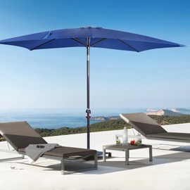 Funsite 6.5x10ft Rectangular Patio Umbrella, Outdoor Market Table Umbrellas with Heavy Duty Pole, UV Protect Umbrella with Push Botton Tilt & Crank for Garden, Deck, Lawn, Backyard & Pool, Navy Bule