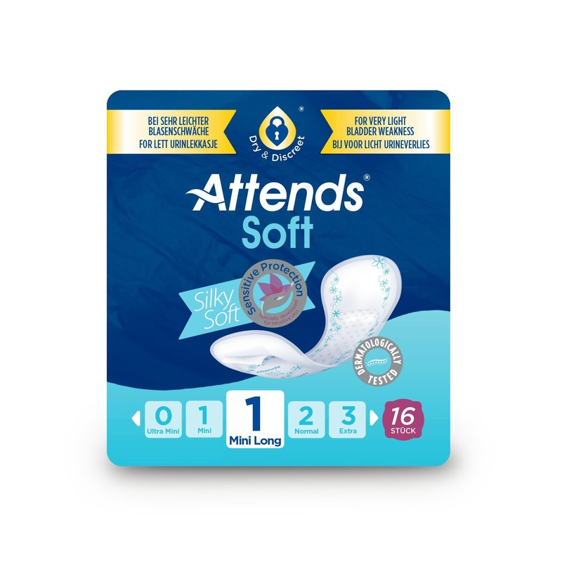 Attends Soft 1 Mini Long, Hygiene-Einlagen, bei leichter Blasenschwäche, 16