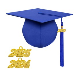 Misscom Unisex Matte Graduation Cap with 2024 2025 Year Charm for Adult Middle High School and Bachelor Royal Blue