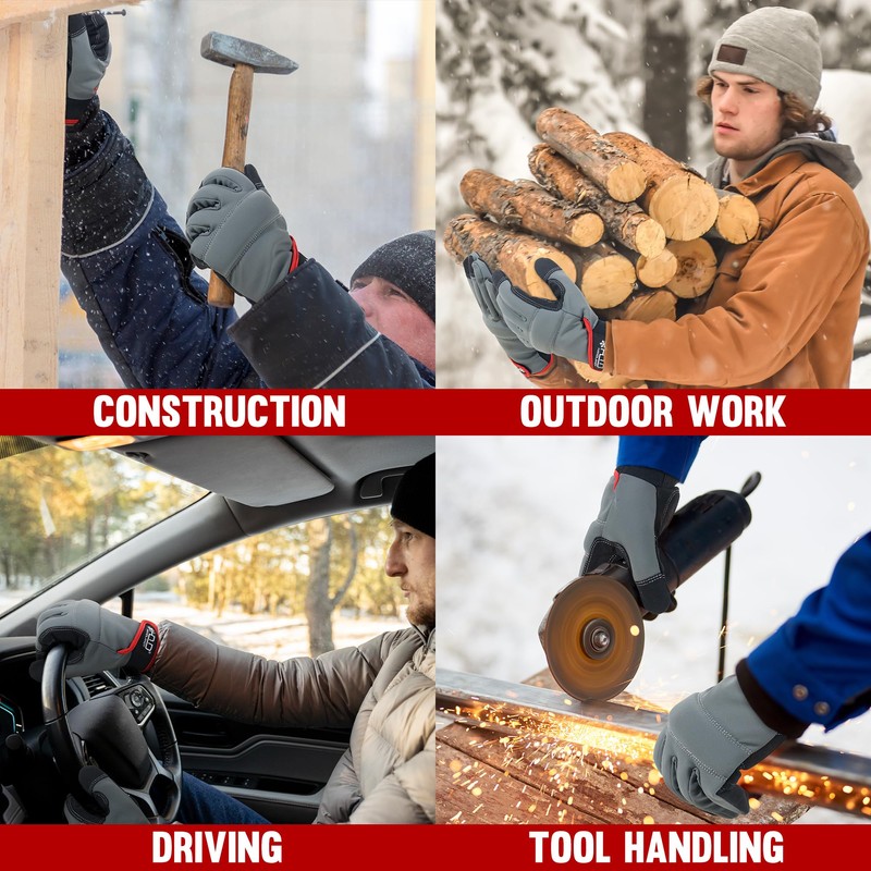 HANDLANDY Thermal Winter Work Gloves, Padded Safety Working Gloves, Cold