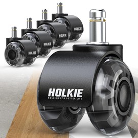 HOLKIE Office Chair Wheels Replacement 10x22mm 1KEA ONLY 2 Inch Casters, Black Dual Rubber Smooth & Quiet Rolling Desk Wheels-Set of 5 for Hardwood Floors & Carpet Computer Gaming Chair Wheels