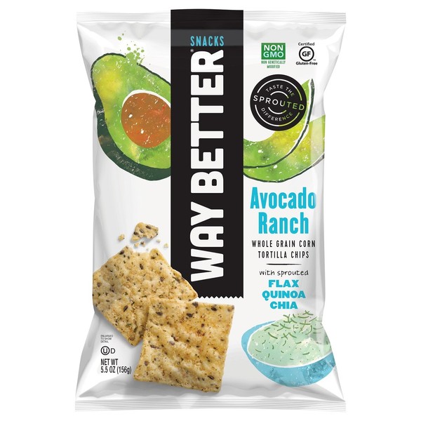 Way Better Snacks Sprouted Gluten Free Tortilla Chips, Avocado Ranch, 12 Count