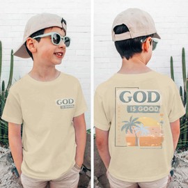 KEEVICI Boys God is Good Shirt Christian Faith Shirts for Kids Jesus Beach Palm Tree Hawaiian Tshirt Graphic Tees Cotton Tops(Apricot,130)