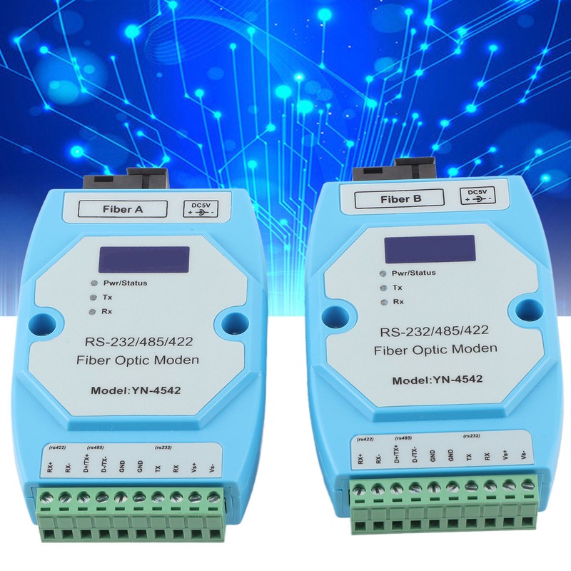 2Pcs RS485/422/232 Fiber Optic Converter Bidirectional Transimitter Receiver Modem Transmission