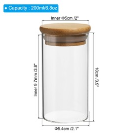 PATIKIL 6.8 OZ Glass Jar with Airtight Bamboo Lid, 2 Pack Glass Kitchen Container Clear Food Storage Jar for Nuts Sugar Coffee Beans Spices (10x5.4cm)