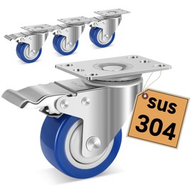 Nefish Stainless Steel Castor Wheels 3 Inch with Brake,Rust-Proof 304 Heavy Duty Casters Set of 4, Anti-Corrosion Industrial Stainless Steel Caster for Furniture,Labs,Restaurants,Outdoor