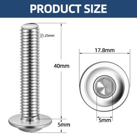 MewuDecor M8-1.25 x 40mm Flanged Button Head Socket Cap Screws Flange Bolts, 18-8 Stainless Steel 304, Full Thread, Allen Socket Drive, 20 PCS