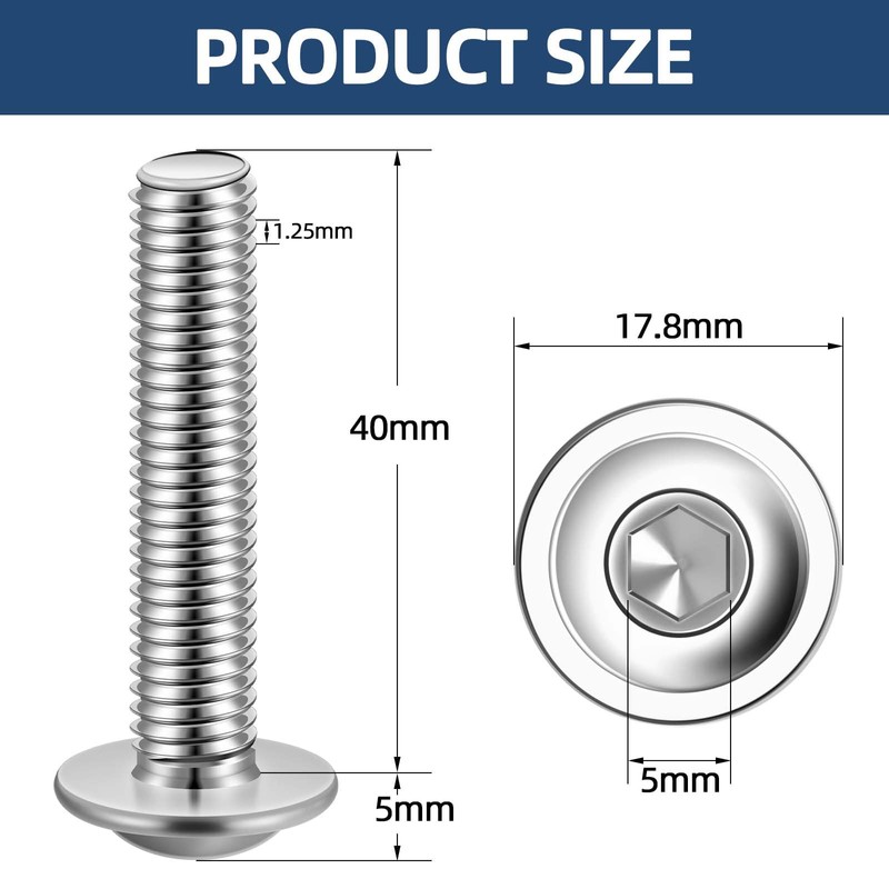 MewuDecor M8-1.25 x 40mm Flanged Button Head Socket Cap Screws