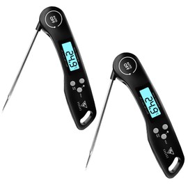 DOQAUS Meat Thermometers, 2 Pack Instant Read Food Thermometer, Digital Cooking Thermometer, Backlight LCD Screen, Foldable Long Probe & Auto On/Off, for Kitchen Cooking, BBQ, Water, Meat, Milk(Black)