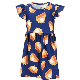 Unique Baby Girls Petal Sleeve Thanksgiving Dress Outfits for Girl Toddler and Big Kids (7Y, Pumpkin Pie Blue)