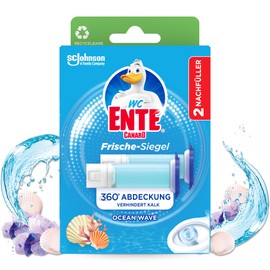 WC-Ente WC-Ente Frische-Siegel Nachfüller, körbchenloser WC-Reiniger, 12 Gel WC-Steine, Marine Duft, 2 x 36 ml