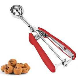 Cookie Scoop for Baking, Ice Cream Scoop, 2Tsp/10ml/0.34oz, 18/8 Stainless Steel, Mini Cookie Dough Scoop with Non-slip Grip (Red)