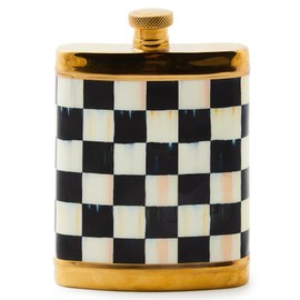MACKENZIE-CHILDS 3260 Flask, Cute Stainless-Steel Flask, 6 Ounces, Black-and-White Courtly Check