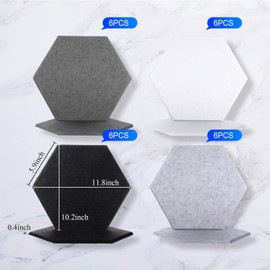 24 Pcs Hexagon Adhesive Acoustic Panels, 12 x 10 x 0.4 Inches Soundproof Panels Sound Dampening Wall Panels Sound Absorbing Panel for Recording Studio Office Home Studio