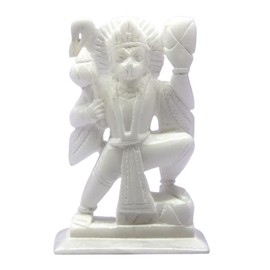 ESPLANADE Marble Hanuman Anjaneya Pavan Putra Idol Murti Moorti Statue - White - 6.3" Inches