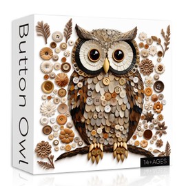 Button Owl Puzzles for Adults 1000 Pieces, Nature Forest Bird Jigsaw Puzzles, Vintage Animal Art Puzzle as Owl Decor