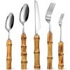 Eboot Bamboo Silverware Set 18/8 Stainless Steel Tableware Set Natural