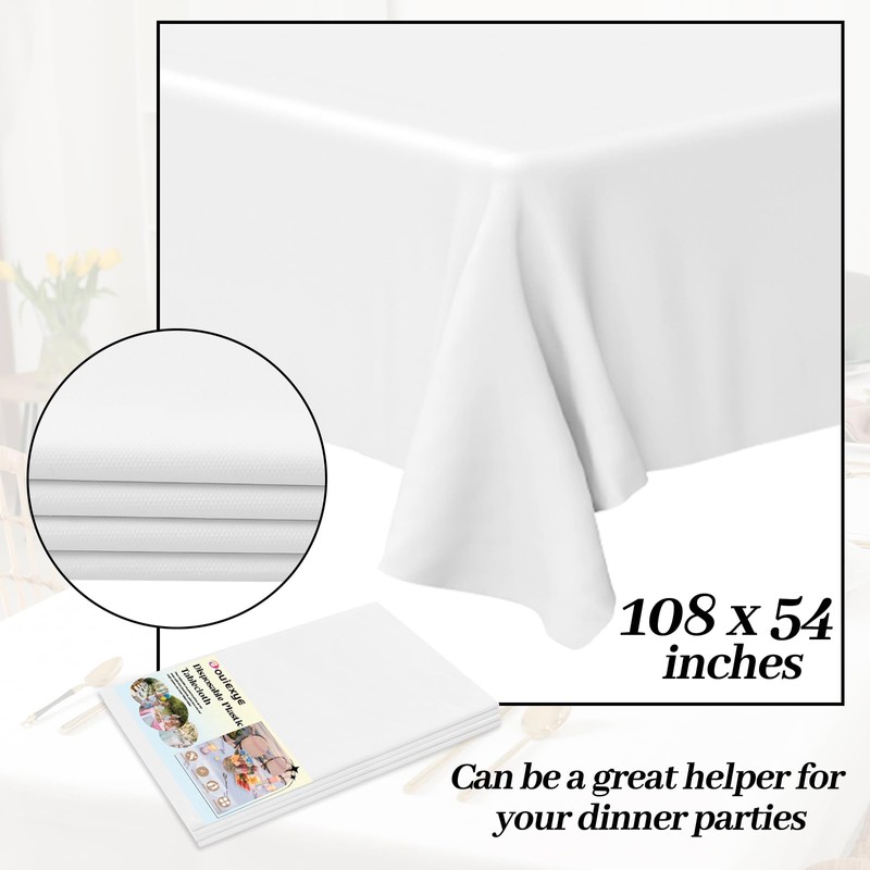 Bouiexye 4 Pack Disposable Table Cloth White Plastic Tablecloth 54