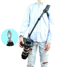 Foto&Tech Professional Quick Rapid Shooting Sport Shoulder Sling DSLR Camera Strap/Optimal Comfortable Padded for Extreme Long Time Wear Without Causing Fatigue/Steel Stainless Clip & Safety Strap
