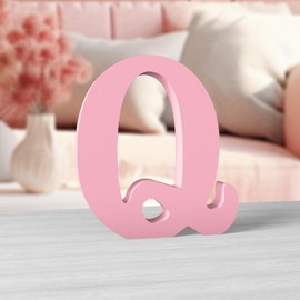 Aruatu 6 Inch Pink Wood Letters Unfinished Wood Letters for Wall Decor Decorative Standing Letters Large Letters for Wall Decoration for Craft Home Party Projects (Q)