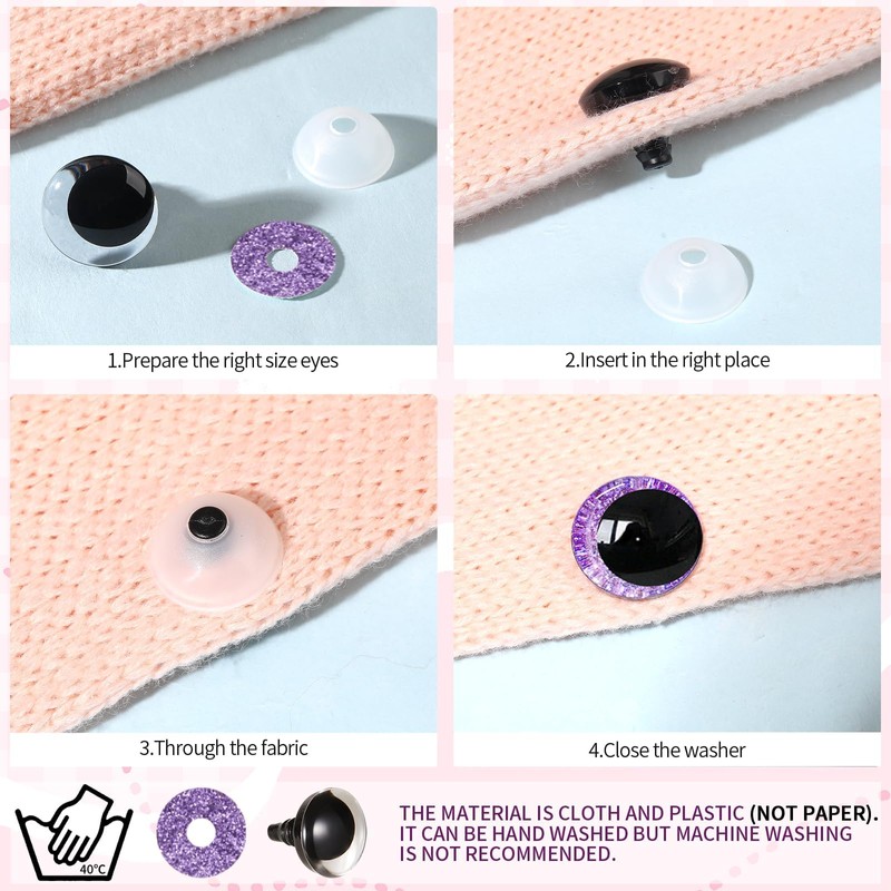 MUCUNNIA 256Pcs 6-30mm Glitter Moon Safety Eyes with Washers Size