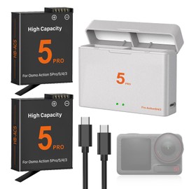 TQTHL 2 Pack OSMO Action 5 Pro/4/3 Battery Charger, Action 5 Pro Battery USB-C Dual-Slot Replacemnet Battery Charger for OSMO Action 5 Pro, OSMO Action 4, Action 3 Cameras