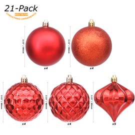 Sea Team 21-Pack Christmas Ball Ornaments with Strings, 80mm/3.15" Large Size Baubles, Shatterproof Plastic Christmas Bulbs, Hanging Decorations for Xmas Tree, Holiday, Wedding, Party, Red